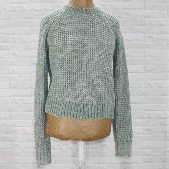 ALTAR'D STATE Sweater Crewneck Chenille Fuzzy Cropped Chunky Muted Green Small - Picture 1 of 12